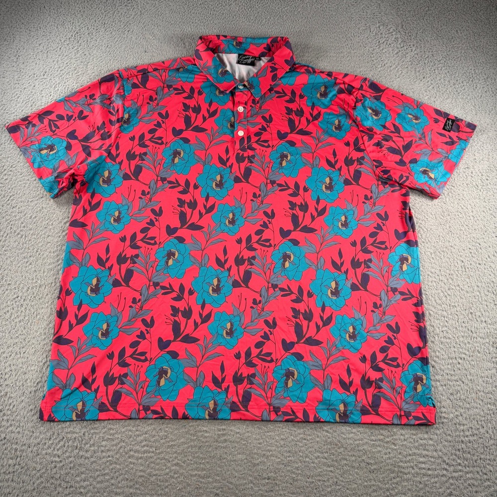 Sunday Swagger Polo Shirt Mens 3XL Red Blue AOP Floral Stretch Golf Performance
